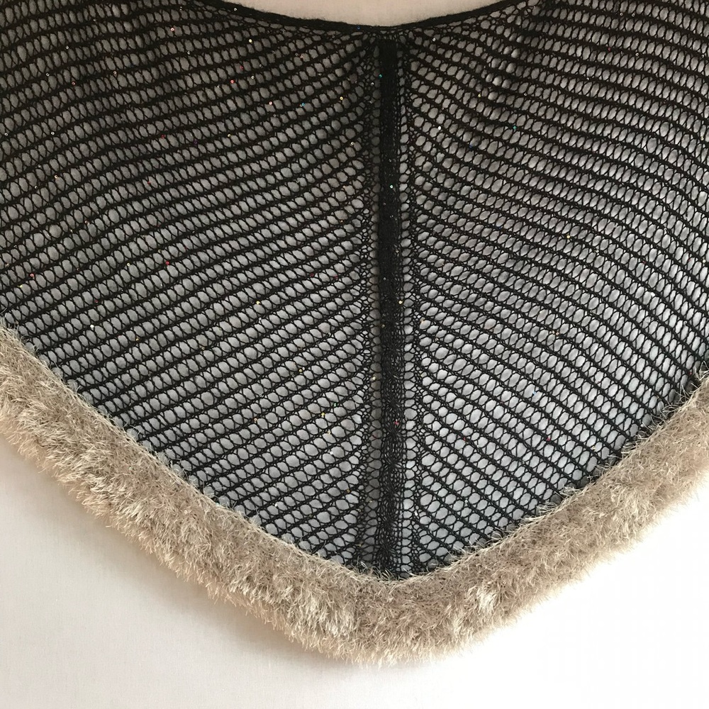 New Hand Knitted Shawl with Fur trim and sequins. Long scarf, Wrap.Gift for Her - Picture 7 of 16